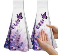 CUTHOLLOW Set di 2 strofinacci da cucina sospesi, motivo floreale di lavanda, con gancio, asciugamano in microfibra morbido e assorbente per cucina, bagno o maniglia del forno, bar