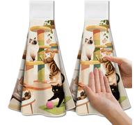 CUTHOLLOW Set di 2 strofinacci da cucina sospesi, motivo: gatti e fiori, con gancio, asciugamano in microfibra morbido e assorbente per cucina, bagno o maniglia del forno, bar