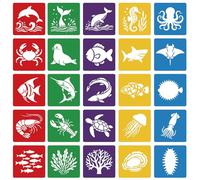 CUTHOLLOW Set di 25 stencil a forma di creature marine, riutilizzabili e lavabili, 20,3 cm, diversi temi primari marciapiedi, kit di stencil artistici per lavori artigianali su carta da parati