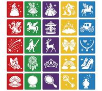 CUTHOLLOW Set di 25 stencil a forma di fate e castelli, 20 cm, riutilizzabili e lavabili, diversi temi primari a tema marciapiede, kit di stencil artistici per carta da parati per stanze artigianali