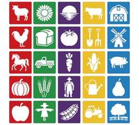 CUTHOLLOW Set di 25 stencil a tema fattoria per pittura, 20 cm, riutilizzabili e lavabili, diversi temi primari a tema marciapiede, kit di stencil artistici per carta da parati