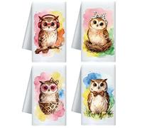 CUTHOLLOW Set di 4 asciugamani da cucina decorativi con gufi, 60 x 40 cm, in morbida microfibra, assorbente, per tè, caffè, bar, casa, miglior regalo per l'inaugurazione della casa, Natale
