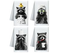 CUTHOLLOW Set di 4 asciugamani da cucina decorativi con procione, 60 x 40 cm, in microfibra morbida e assorbente, per tè, caffè, bar, casa, miglior regalo per l'inaugurazione della casa, Natale