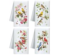 CUTHOLLOW Set di 4 asciugamani da cucina decorativi con uccelli e fiori, 60x40cm strofinacci in morbida microfibra assorbente per tè, caffè, bar, casa, miglior regalo per feste di compleanno a tema