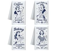 CUTHOLLOW Set di 4 Asciugamano con Motivo di Casalinga che Cucina - Morbidi e Assorbenti - Asciugamani Decorativi in Microfibra, Strofinacci Originale per Cucina, Bar, Casa, Compleanno