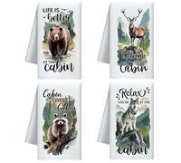 CUTHOLLOW Set di 4 Asciugamano con Motivo di Fauna Selvatica Della Foresta - Morbidi e Assorbenti - Asciugamani Decorativi in Microfibra, Strofinacci Originale per Cucina, Bar, Casa, Compleanno