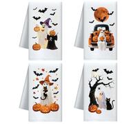 CUTHOLLOW Set di 4 Asciugamano con Motivo di Volti di Fantasmi e Zucche - Morbidi e Assorbenti - Asciugamani Decorativi in Microfibra, Strofinacci Originale per Cucina, Bar, Casa, Compleanno