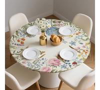 CUTHOLLOW Tovaglia rotonda con fiori, farfalle e libellule con bordo elastico, 132 cm, resistente alle pieghe, impermeabile, copritavolo, protettore da tavolo per picnic, festa e campeggio