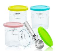 CUTIECLUB 4 contenitori per gelato da 680,4 g e coperchi per Ninja Creami NC500 NC501 Series Deluxe Ice Cream Maker e paletta per gelato in acciaio inox con set di rilascio a grilletto