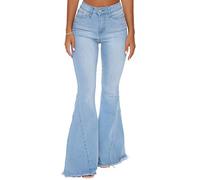 CutieLove Jeans strappati da donna a campana con fondo svasato a vita media pantaloni in denim con orlo distrutto, B-light Blue, S