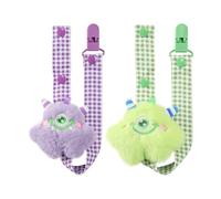 CutiePlusU Fermapascolo per adulti - Confezione da 2 - Portaciuccio con cordino - Adatto a tutti i ciucci -Purple&Green Monsters