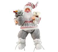 CutitiUU 35 CM Ornamento di Babbo Natale Seduto a Quadri Grigi,Statuetta Tradizionale di Babbo Natale,Figurina di Babbo Natale Barbuto,Ornamenti Natalizi Decorazione Domestica Natale