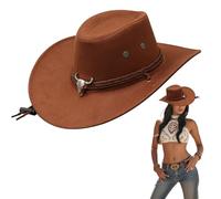 CutitiUU Cappello da Cowboy Occidentale Cappello da Equitazione da Uomo e Donna,Western Australia Grande Bordo,Cappello da Sole da Uomo,Cowboy Accessori Travestimento Carnevale (Marrone)