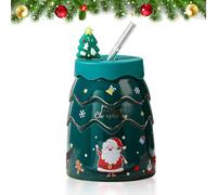 CutitiUU Tazza natalizia in ceramica con coperchio, 301-400 ml, con albero di Natale, grande capacità, tazza in ceramica per tè, latte, caffè, regalo natalizio per donne, uomini, bambini, con
