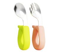 Cutlery Set - Stainless Steel 2-Piece Fork Spoon | Circle Handed Self-Feeding Utensils For Lunch Dinner School Travel Home Daycare Boys Girls 1+ Years Road Trip Fun