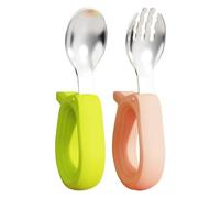 Cutlery Set - Stainless Steel 2-Piece Fork Spoon | Circle Handed Self-Feeding Utensils For Lunch Dinner School Travel Home Daycare Boys Girls 1+ Years Road Trip Fun