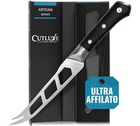 Cutluxe Coltello Formaggio 13cm - Lama Seghettata, Acciaio Tedesco | Punta a forcella antiaderente per Brie, Cheddar e mozzarella; manico in Pakkawood
