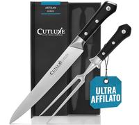 Cutluxe Set da Intaglio 2 Pezzi - Coltello 23cm e Forchettone Carne | Acciaio tedesco a codolo intero; manico ergonomico; affilato a mano; ideale per arrosto e barbecue