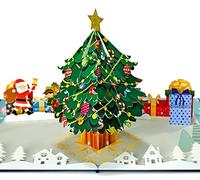 CUTPOPUP Tree Xmas - Biglietto pop up per albero di Natale, 3D Happy Babbo Natale, biglietto pop-up per famiglia, amici, bambini, Natale, compleanno, Ringraziamento, Capodanno IT