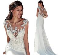 CUTTE Abito Lungo da Sera a Sirena da Sposa Abito Lungo in Pizzo con Scollo all'Americana Abito da Damigella d'Onore Cocktail Party Abiti da Sposa da Spiaggia per la Sposa,White,US8