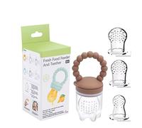 Cutties and Giggles Mangiatoia per alimenti freschi e massaggiagengive, 3 misure, senza BPA, ciuccio per dentizione con 1 alimentatore e 3 capezzoli, senza BPA, per lo svezzamento (marrone)