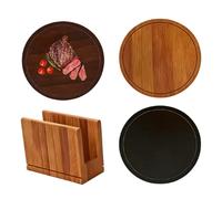 Cutting Board Set - Versatile For Meal Prep and Serving | Three Round Multipurpose Boards + Wooden Stand Storage Rack | For Meat Fruit Vegetables BBQ Picnic Backyard Beach Party Home Kitchen Apartment