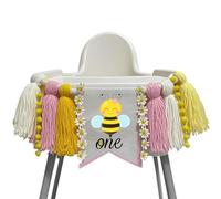 Cuvaho Pink ONE Banner per seggiolone Happy 1st Birthday Bee nappe banner per ragazza primo giorno delle api fata decorazioni per il primo compleanno