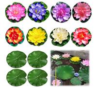 CUVZORA 8 fiori di loto artificiali realistici con 4 foglie di loto, 8 colori artificiali Seerosen Deco ideali per acquario, giardino, decorazione stagni e fontane