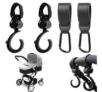 CUVZORA Set di 4 ganci per passeggino, Stroller Hook con moschettone, organizer per borsa fasciatoio e bicicletta, pratico accessorio per ABC Baby, Bugaboo, Thule Chariot Cross 2 (nero)