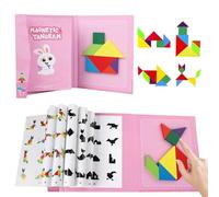CUVZORA Tangram Magnetico, giochi di apprendimento per bambini Reisespiele für unterwegs, gioco magnetico con 96 motivi, puzzle magnetico in legno per bambini sopra i 3 anni, creativo e sicuro (rosa)