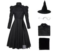 Cuzeolin Elphaba Costume da strega per adulti, vestito nero con cappello e occhiali, per Halloween, vestito nero da donna, XS
