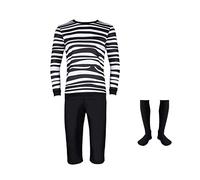 Cuzeolin Pugsley Addams Costume da mercoledì Famiglia Cosplay Costume a righe Tee Top Breve Calze a tubo alto per Adulti Ragazzi M