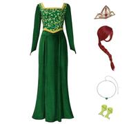 Cuzeolin Vestito da principessa per le donne a maniche lunghe abito di velluto verde elegante vestito da festa, Vestito+accessori, XX-Large