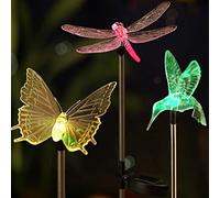 cuzile Luci LED Esterne Multicolore a Forma di Colibrì, Farfalla e Libellula Luce del Giardino Solare Illuminazione Lampade da Giardino Alimentate a Luce Solare con Fusto per Decorazione Giardini