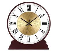 CvbGNJm Orologio da camino, orologi in legno massello, orologio scrivania decorativo silenzioso, mensola, facile leggere, a batteria, for soggiorno, ufficio, cucina(Gold B,10Inch)