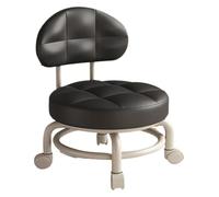 CvbGNJm Sgabello Rotolante, Sgabello Rotondo Basso Con Ruote Trucco Girevole A 360° Con Puleggia Schienale for Cucina Negozio Di Barbiere Biblioteca Salone Garage(Black)
