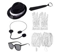 CVDYWDJIE 1 Cappello con Paillettes, 1 Cravatta, 1 Paio di Guanti, 1 Paio di Occhiali, 1 Paio di Scarpe E 1 Cuffia, Oggetti di Scena per Giochi di Ruolo, Accessori per Costumi per Spettacoli Teatrali