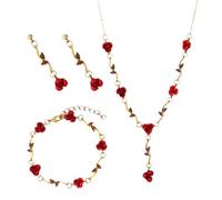 CVDYWDJIE 1 Collana, 1 Braccialetto, 1 Paio di Orecchini, Set di Gioielli con Rose, Gioielli da Donna, Gioielli di Moda Vintage