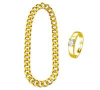 CVDYWDJIE 1 Collana in Plastica Dorata E 1 Anello in Oro, Accessori Hip Hop, Oggetti di Scena per Cosplay, Accessori per Feste