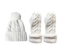 CVDYWDJIE 1 Paio Di Guanti Lavorati A Maglia E 1 Simpatico Cappello Di Lana, Cappello Semplice E Versatile, Cappello Lavorato A Maglia Da Donna, Guanti In Pile, Prodotti Caldi Invernali