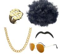CVDYWDJIE 1 Parrucca, 1 Occhiali, 1 Barba Finta, 1 Collana, 1 Anello, Set di Oggetti per Cosplay, Accessori per Costumi da Uomo