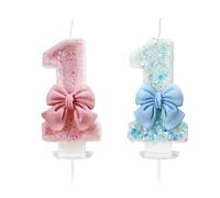 CVDYWDJIE 2 Candele con Fiocco Numero 1, Candele Dolci, Candeline di Compleanno per Ragazze, Candele dal Design Creativo, Decorazioni per Torte (Rosa, Blu)