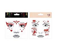 CVDYWDJIE 2 Set di Adesivi per Il Viso Rosso, Adesivi per Il Trucco del Viso, Adesivi per Il Viso Glitterati, Adesivi per Il Viso dei Bambini, Accessori per Costumi da Festa