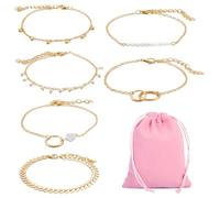 CVDYWDJIE 6 bracciali da donna e 1 sacchetto per gioielli, braccialetti geometrici, bracciali stile bohémien, braccialetti creativi impilabili, Taglia unica, Metallo, Nessuna pietra preziosa