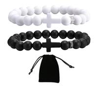 CVDYWDJIE Braccialetti di Perle da 2 Pezzi, Borsa per Gioielli da 1 Pezzo, Braccialetto A Croce, Braccialetto Elastico, Unisex, Bigiotteria, Braccialetto di Perle