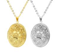 CVDYWDJIE Collana con Scatola Fotografica 2 Pezzi, Collana con Ciondolo Ovale, Ciondolo con Motivo Intagliato, Unisex, Collana di Moda retrò, Accessori di Abbigliamento