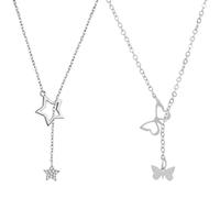 CVDYWDJIE Collane da Donna 2 Pezzi, Collane alla Moda E Creative, Collane con Ciondolo Cavo, Collane con Ciondolo Lungo, Collane Semplici E Versatili