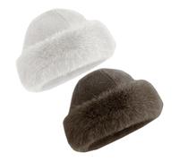 CVDYWDJIE Confezione da 2 Cappelli A Cupola, Cappelli Freddi E Caldi, Cappelli Peluche, Cappelli Invernali, Cappelli Semplici E Versatili (Marrone, Bianco)