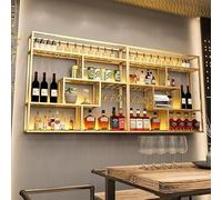 CVFOMBN Portabottiglie da Soffitto Parete,scaffale da bar con scaffali sospesi in vetro, espositore in ferro, scaffali per portabottiglie,d'oro,180cm/70.86in
