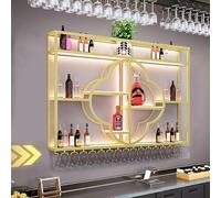 CVFOMBN Portabottiglie da Soffitto Parete,scaffale da bar con scaffali sospesi in vetro, espositore in ferro, scaffali per portabottiglie,D'oro,300cm/118.11in
